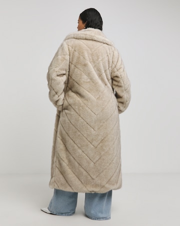 Cream Chevron Pelted Faux Fur Maxi Coat