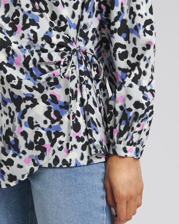 Sage Animal Print Tie Front Relaxed Wrap Blouse