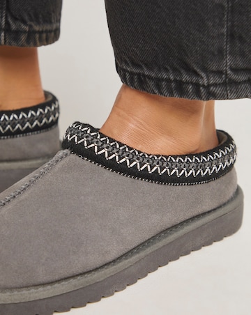 Reese Suede Embroidery Mule Snug Slipper - Wide Fit (E)