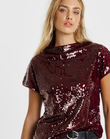 Glossy Sequin Cap Sleeve Top