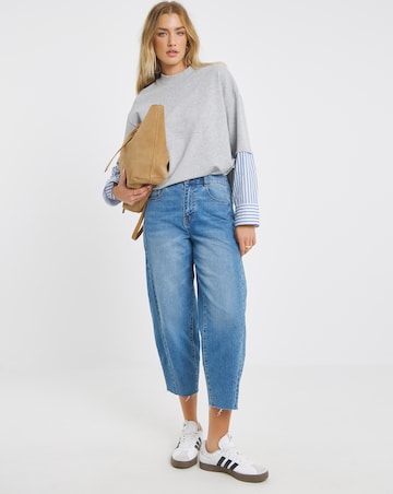 Grey Marl 2 in 1 Woven Sweatshirt with Stripe Sleeves