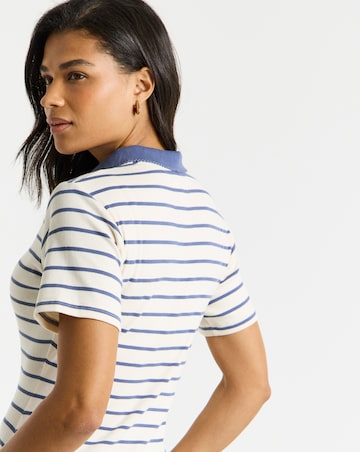 Simply Be Blue Stripe Ribbed Polo Top