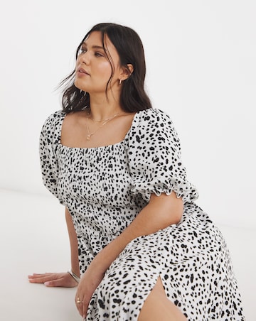 Waffle Shirred Midi Dress