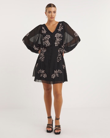 Maya Deluxe Buttoned Floral Sequin Embellishment Mini Dress