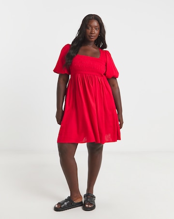 Simply Be Red Shirred Linen Blend Skater Dress