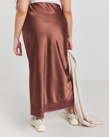 Chocolate Lace Trim Satin Maxi Skirt