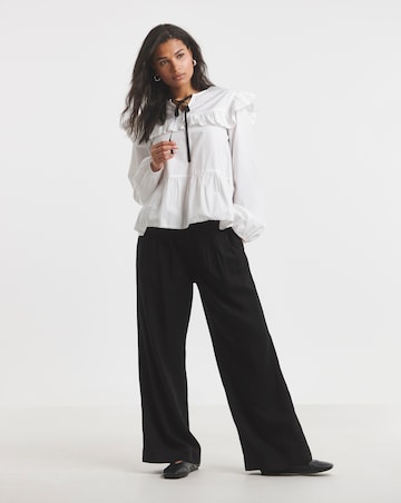 Simply Be Black Lyocell Pleat Detail Wide Leg Jeans