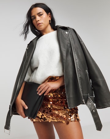 Simply Be Black Worn Look Oversized Biker
