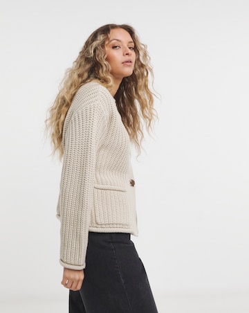 Simply Be Stone Chunky Knit Crew Neck Cardigan
