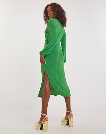 Green Slinky Knot Front Midi Dress