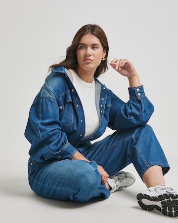 Mid Wash Authentic Look Drape Denim Jumpsuit