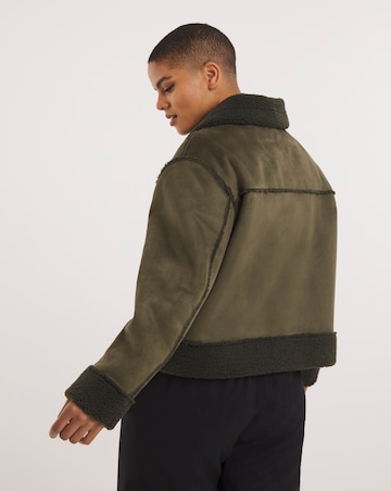 Khaki Zip Through Suedette Aviator
