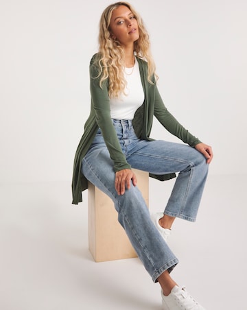 Khaki Long Sleeve Edge To Edge Jersey Cardigan