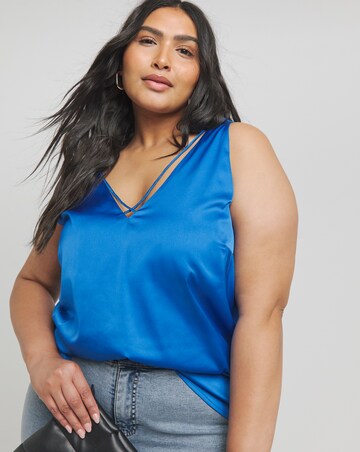 Bright Blue Sleeveless Criss Cross Satin Cami | Simply Be
