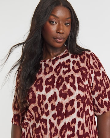 Leopard Print Waffle Drop Waist Midi Dress