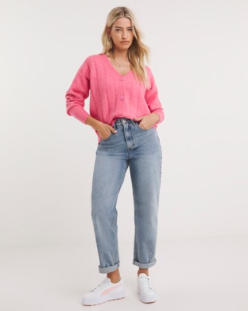 Pink Wide Neck V Neck Cardigan