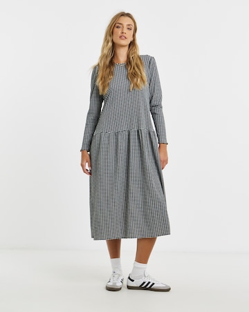Simply Be Mono Jersey Check Drop Waist Midi Dress