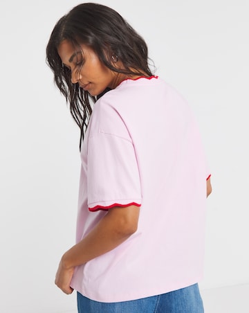 Simply Be Red & Pink Scallop Edge T-Shirt