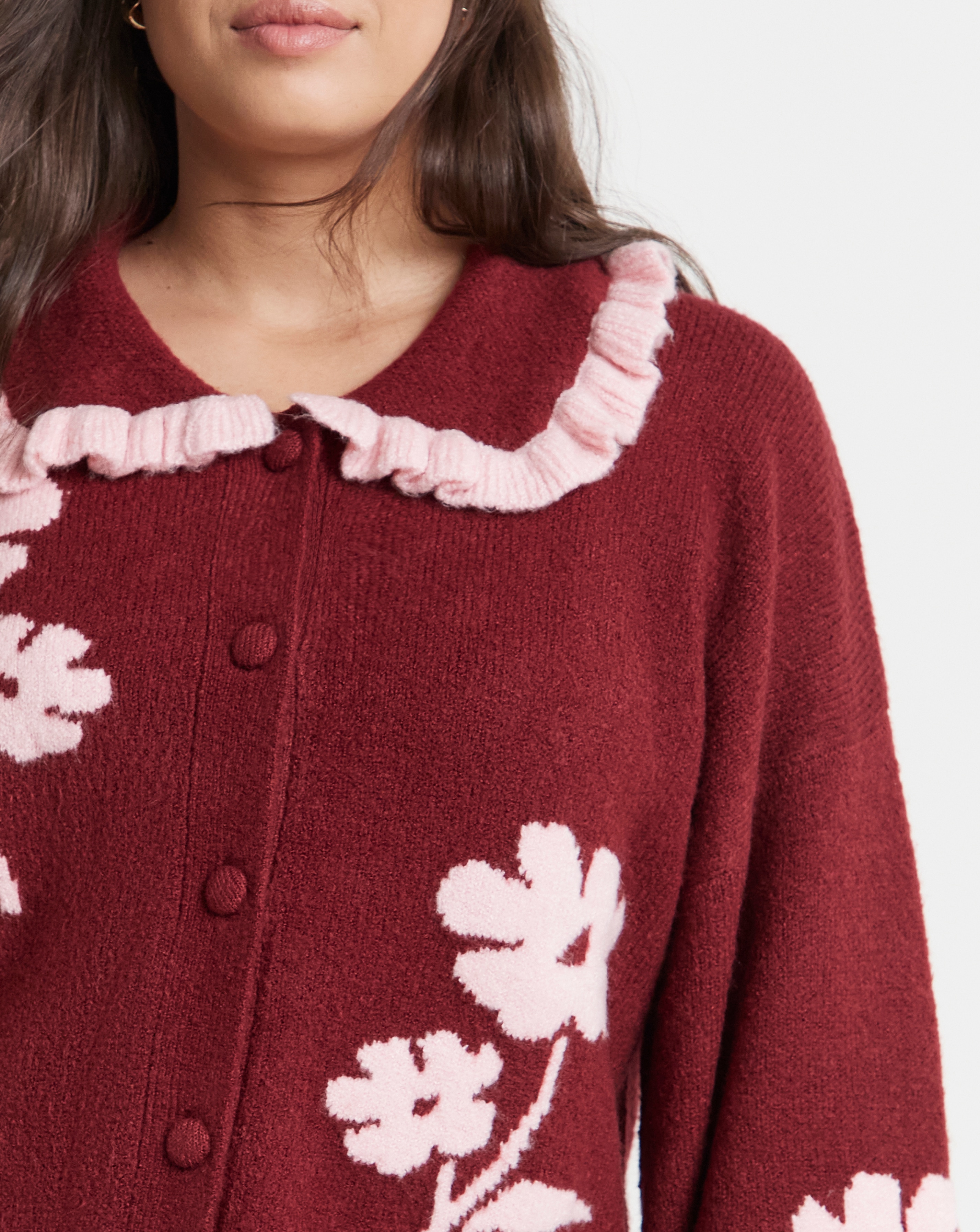 Neon Rose Scallop Collar Flower Cardigan | Simply Be