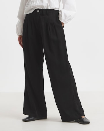 Simply Be Black Lyocell Pleat Detail Wide Leg Jeans