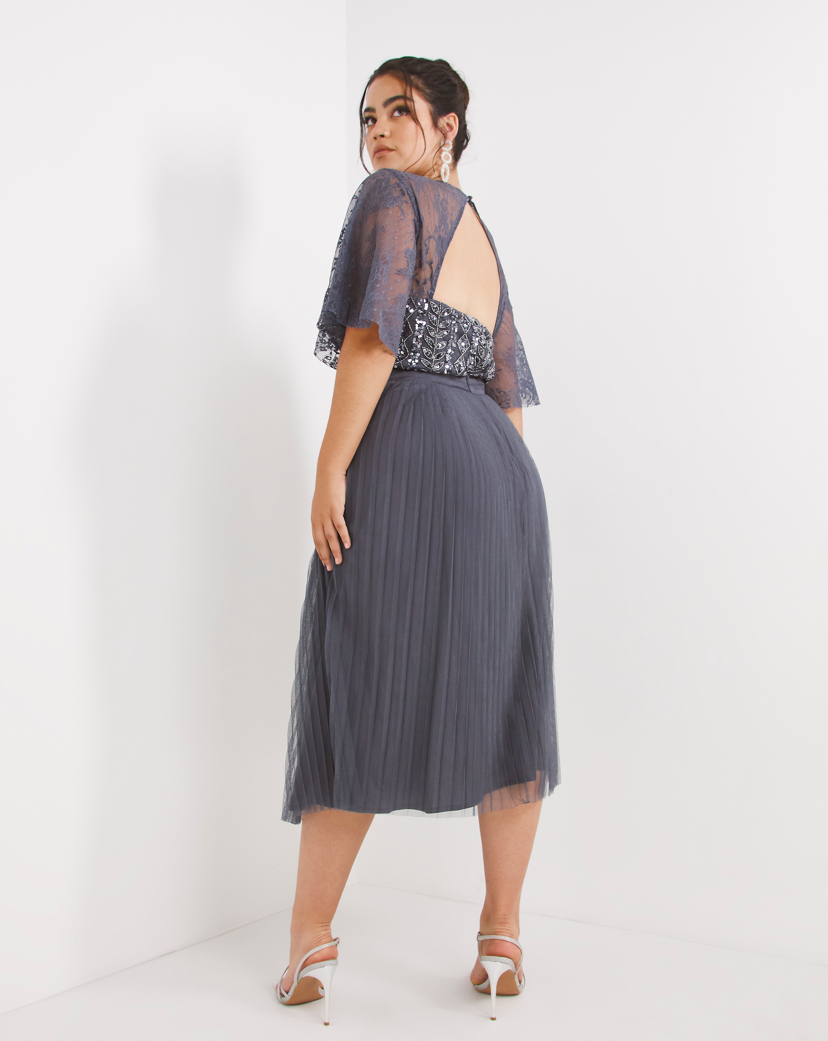 Maya long sleeve sequin top midi dress with tiered tulle skirt sale