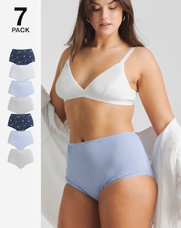 Pretty Secrets (7 Pack) Cotton Full Fit Brief Knickers Navy Star