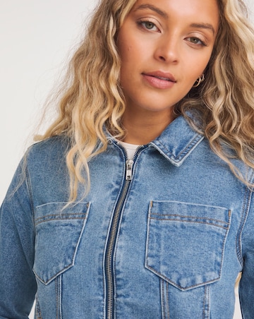 Zip Front Bright Blue Denim Jacket