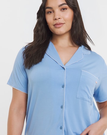 Figleaves Picot Trim Button Through Pyjama Shortie Set