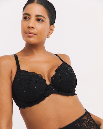 Pretty Secrets 2 Pack Ella Lace Padded Plunge Wired Bras B-J - Black Sparkle/Red