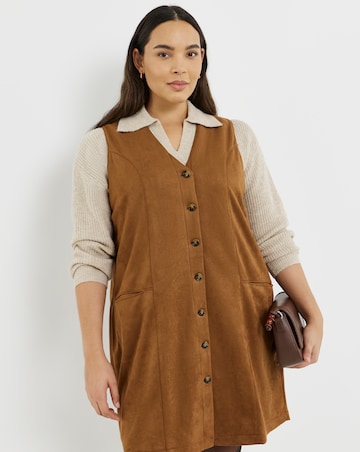Simply Be Tan Suedette Button Through A Line Dress