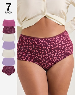 Pretty Secrets (7 Pack) Cotton Full Fit Knickers Heart Print