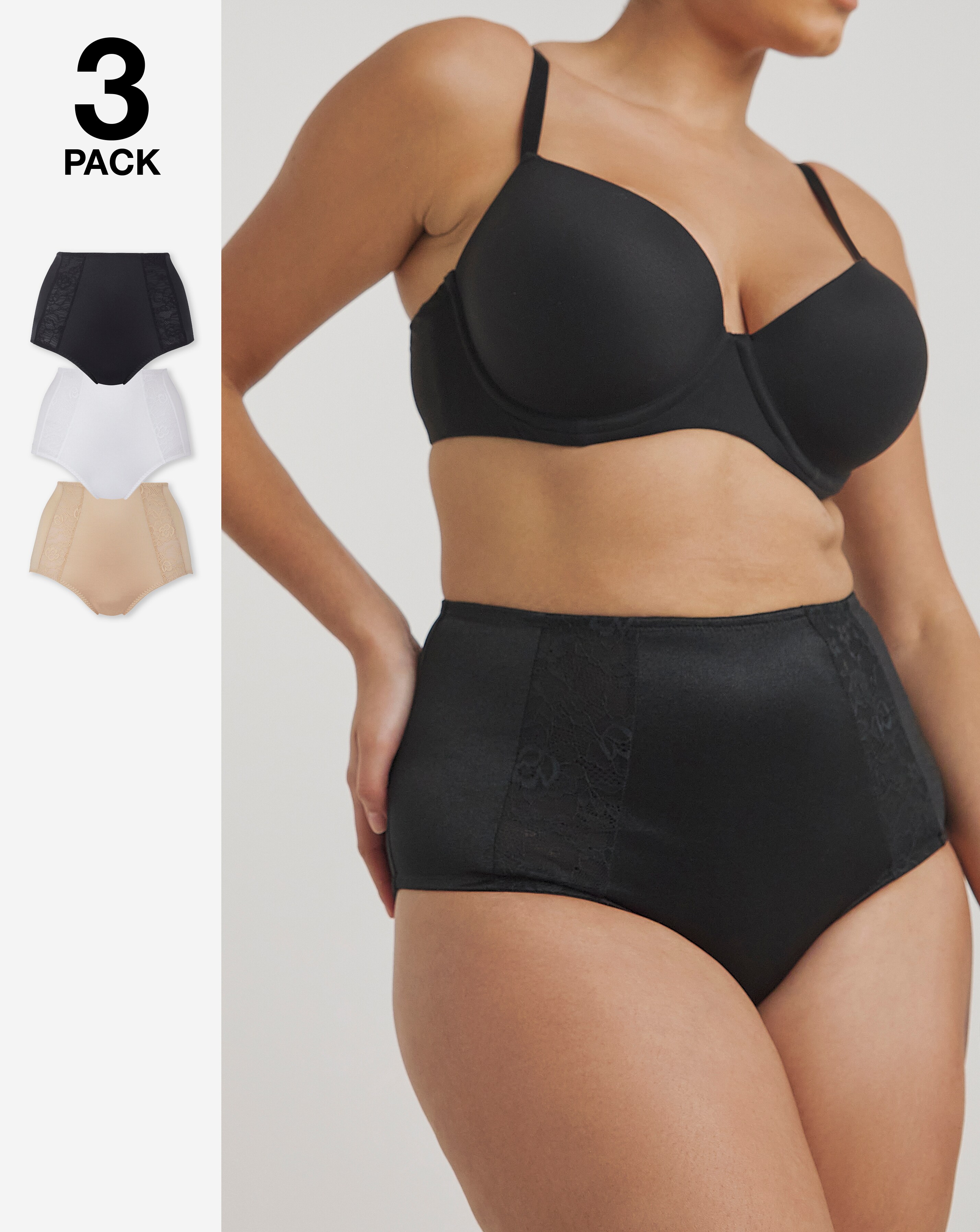 MAGISCULPT (3 Pack) Firm Control Tummy Control Midi Knickers Black/White/Almond