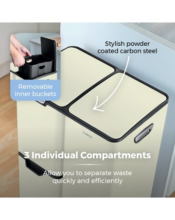 Tower 60L Recycling Bin with 3 Individual Compartments