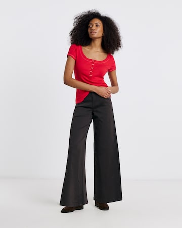 Red Scoop Neck Henley Tee