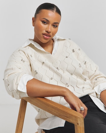 Cream Diamante Embellished Jumper