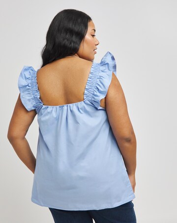 Powder Blue Poplin Square Neck Short Sleeve Smock Top