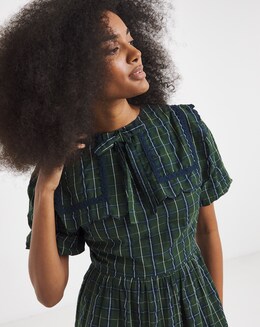 green emerald velvet dress Draped Green Gingham Dress– Teuta Matoshi main image 1