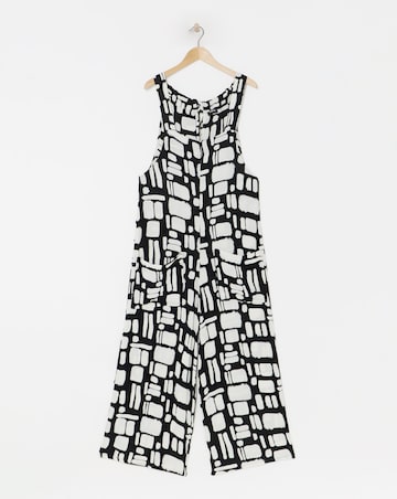 Simply Be Mono Print Crinkle Wide Leg Jumpsuit With Pockets