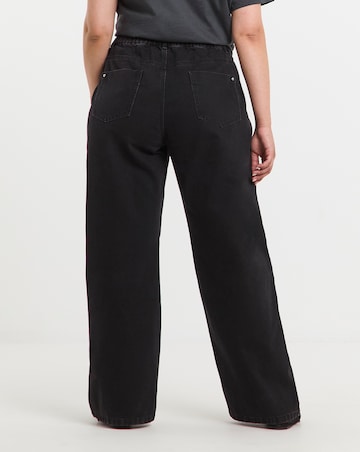 Washed Black Pleat Detail Wide Leg Jeans