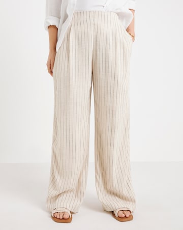 Simply Be Neutral Stripe Pleated Linen Mix Wide Leg Trouser