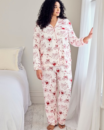 Chelsea Peers Classic Button Up Pyjama Set Valentines Cherub Print