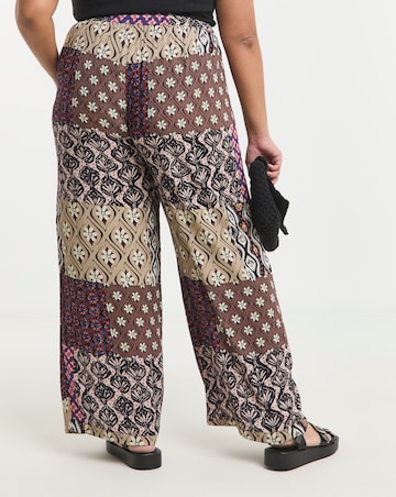 Simply Be Multi Print Tie Waist Crinkle Wide Leg Trouser