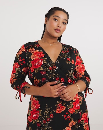 Joe Browns Black Joyful Winter Florals Wrap Jersey Dress
