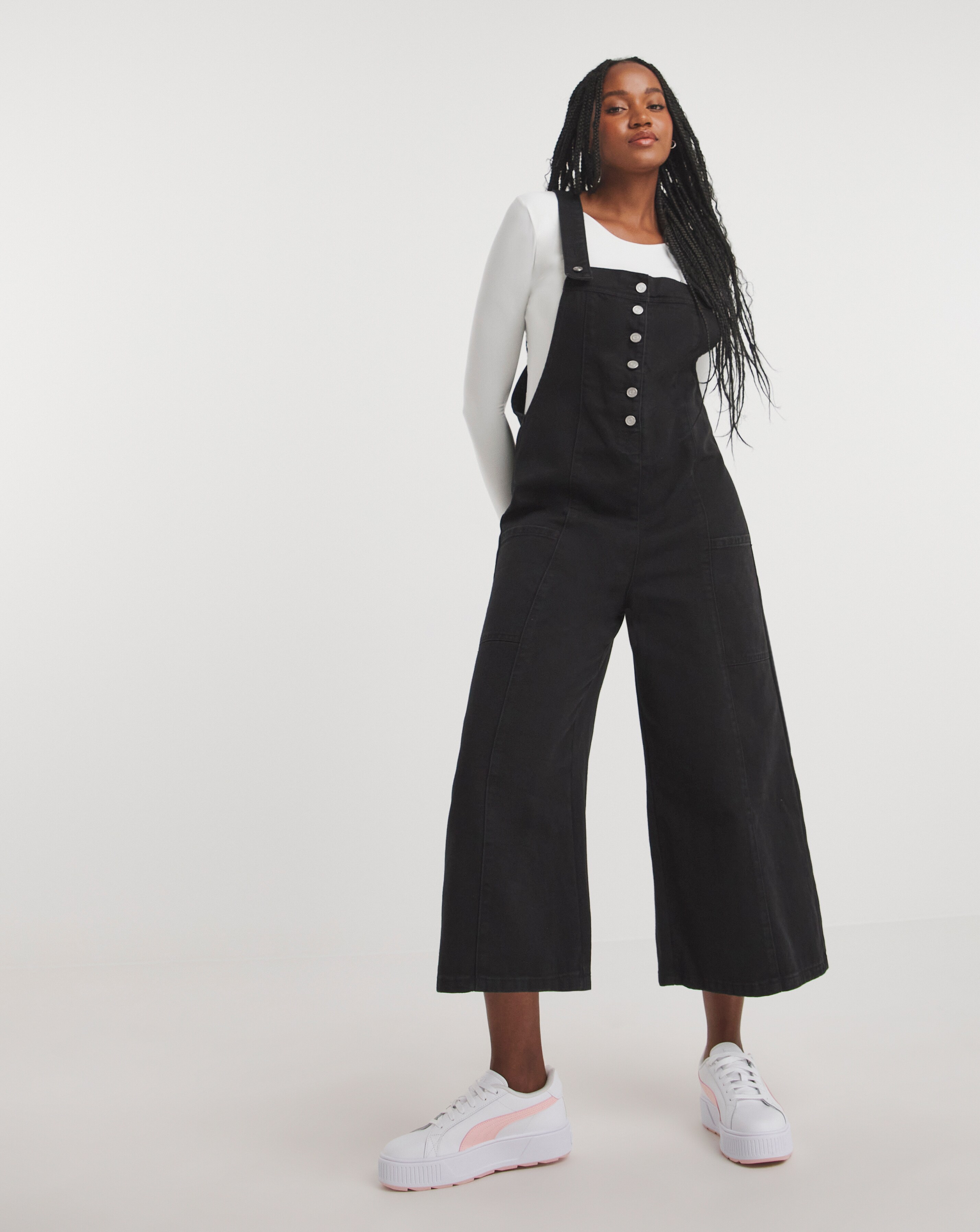 Black wide shop leg dungarees