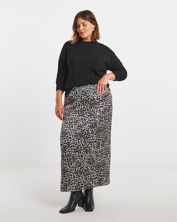 Grey Leopard Print Satin Maxi Skirt