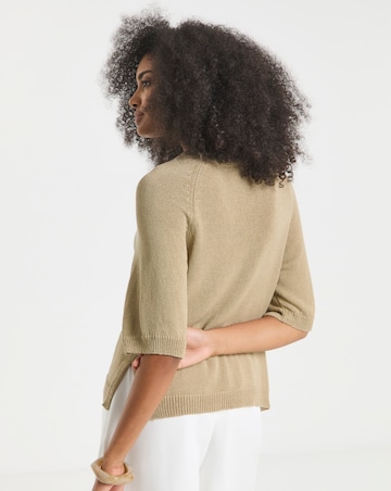 Oatmeal Half Sleeve Knitted Jumper