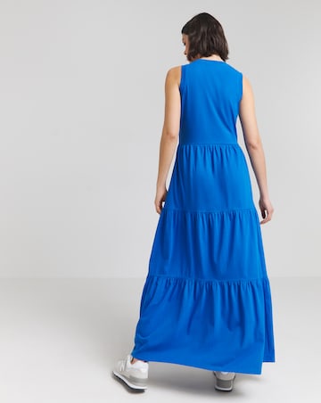 Blue Cotton Jersey Tiered Maxi Dress