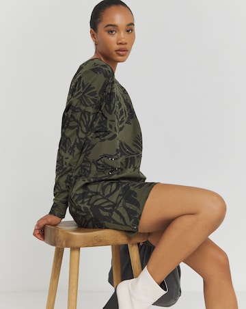 Religion Palm Print Jersey Sequin Dress