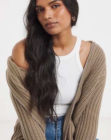 Mocha Chunky Zip Through Cardigan
