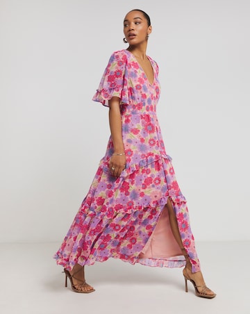 Pink Floral Tiered Maxi Dress